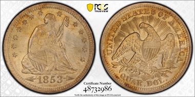 1853 25C Arrows and Rays MS62