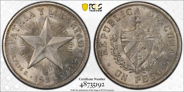 1934 Peso KM-15.2  Ag MS62