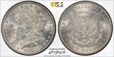1889 $1 VAM 5A, Pitted Reverse MS63