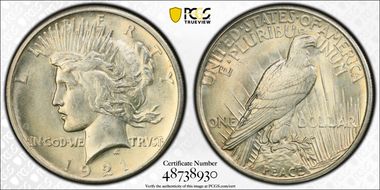 1921 $1 High Relief, Peace MS64