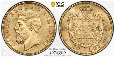 1890-B 20 Lei KM-20  Au MS62