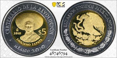 2010-Mo 5 Peso Emiliano Zapata PL68