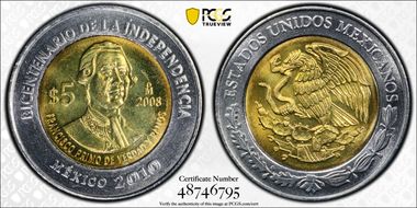 2008-Mo 5 Peso Francisco Primo de Verdad y Ramos w/Pellets MS67