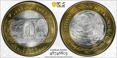 2005-Mo 100 P Bank of Mexico 80th Ann. MS67