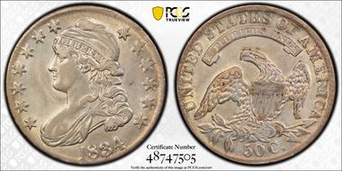 1834 50C Large Date, Large Letters AU55