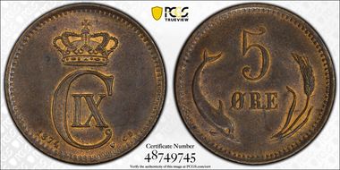 1874 CS 5 Øre MS63BN