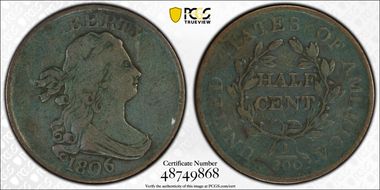 1806 1/2C Small 6, No Stems VF20BN