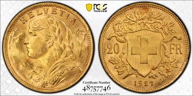 1927 B 20 Fr KM-35.1  Au MS65