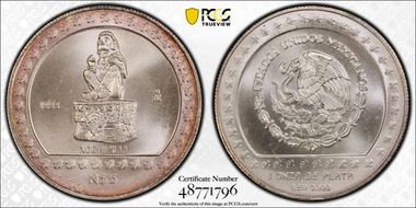 1993-Mo 5 Peso Xochipilli MS67