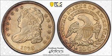 1829 10C JR-9, Small/Large 10C AU58