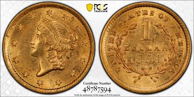 1854 G$1 Type 1 AU58