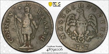 1787 Cent Massachusetts, Ryder 3-G VF20BN