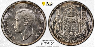 1951 50C Narrow Date MS65