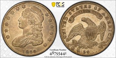 1836 50C Lettered Edge XF40