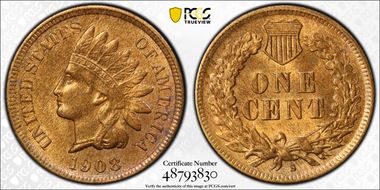 1908-S 1C MS65RB