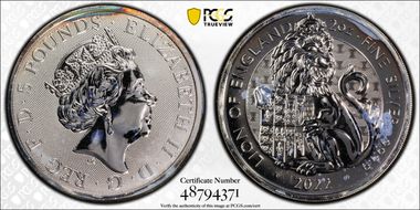 2022 £5 Lion of England 2oz Ag The Tudor Beasts MS67