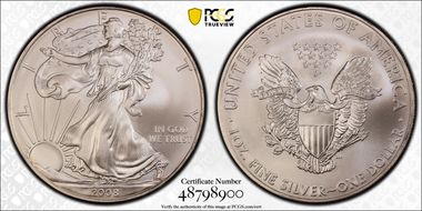 2008 $1 Silver Eagle MS69