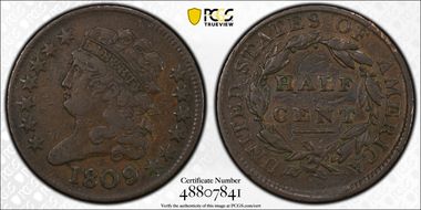 1809/6 1/2C 9 over Inverted 9 VF25BN