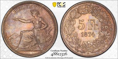 1874 B. 5 Fr AU50