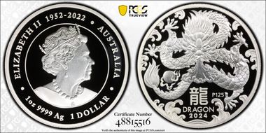2024-P125 $1 Year of the Dragon 1oz Ag First Strike PR70DCAM