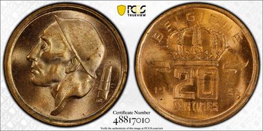 1953 20C KM-146 BELGIQUE MS65RD