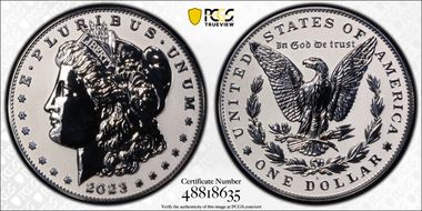 2023-S $1 Morgan Dollar Rev PR  Two-Coin Reverse Proof Set First Strike PR69