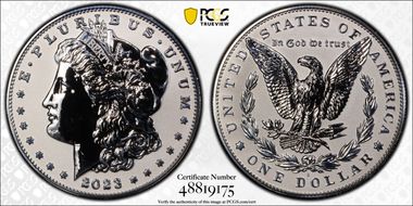 2023-S $1 Morgan Dollar Rev PR  Two-Coin Reverse Proof Set First Strike PR69