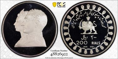 SH1350-1971 200 R Persian Empire KM-1188  Ag PR68DCAM