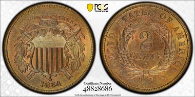 1864 2C Large Motto MS63BN
