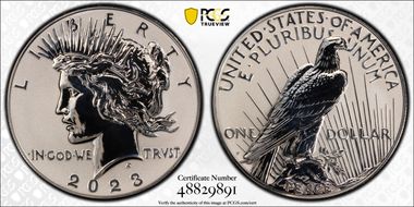 2023-S $1 Peace Dollar Rev PR Two-Coin Reverse Proof Set First Strike PR70