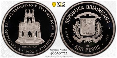 1992(c) 500 P Tomb of Columbus Pt PR69DCAM