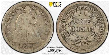 1853 10C No Arrows, F-101 VG10
