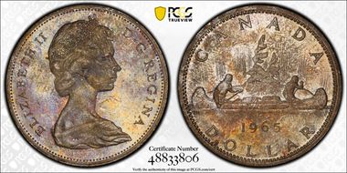 1965 S$1 Type 1 Sm Beads, Pt 5 MS65