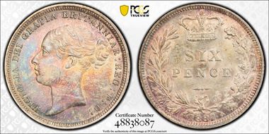 1887 6D S-3912 Young Head MS63