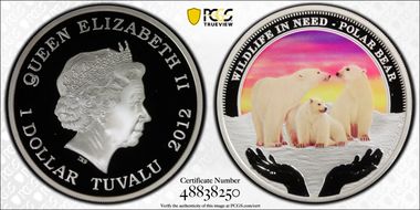2012 $1 Polar Bear Wildlife in Need Colorized PR69DCAM