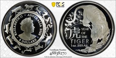 2022 $5 Year of the Tiger Domed PR70DCAM