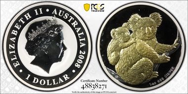 2008-P $1 Koala Ag Gilt SP69
