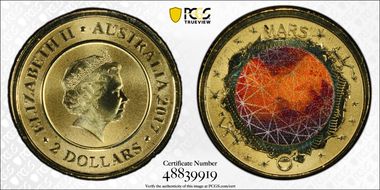 2017 $2 Planetary Coins Mars Colorized MS69
