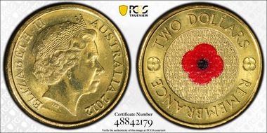 2012 $2 Remembrance Day Colorized MS66