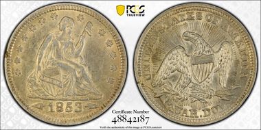 1853 25C Arrows and Rays AU55