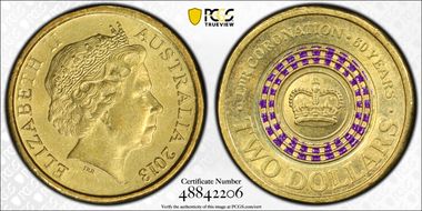 2013 $2 Coronation Colorized MS62