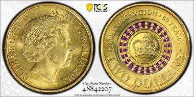2013 $2 Coronation Colorized MS63