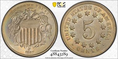 1867 5C No Rays AU58+