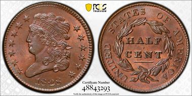 1828 1/2C C-3, 13 Stars MS64BN