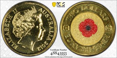 2012-C $2 Remembrance Day Colorized MS68