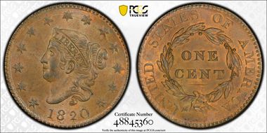 1820 1C Large Date MS64BN