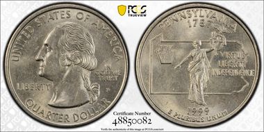 1999-P 25C Pennsylvania AU58