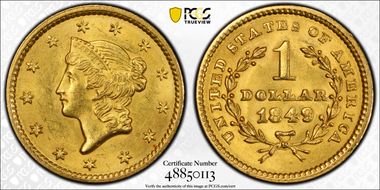 1849 G$1 Closed Wreath MS63