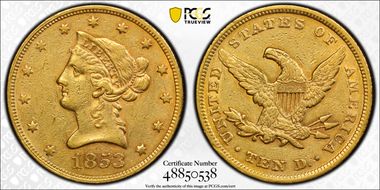 1853 $10 XF45