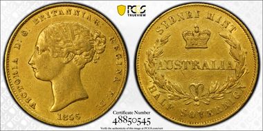 1856-SY 1/2 Sov No Berry above L of HALF AU53